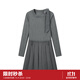 樂(lè )町蝴蝶結綁帶背心連衣裙格雷系針梭拼學(xué)院風(fēng)百褶裙 灰色長(cháng)袖款（現貨/不含腰帶） M