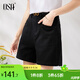 歐莎（OSA）抗菌涼感牛仔短褲女士夏季新款顯瘦高腰清涼側(cè)邊小開叉微闊腿褲子 黑色 XL