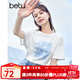 百圖betu女裝夏新款T恤海洋珠片繡印花短袖寬松純棉T恤女2304T20 白色 M