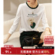 尚都比拉撞色圓領(lǐng)印花純棉長(zhǎng)袖t恤女春秋韓版百搭寬松上衣 白配綠 XL 