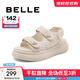 百麗（Belle）亮片休閑涼鞋女商場(chǎng)款厚底增高涼鞋B4A1DBL4 米色 37 (235mm)