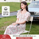 香影純棉碎花連衣裙女夏季2025新款過膝系帶桃心領(lǐng)法式泡泡袖裙子 粉紅 S