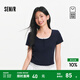 森馬（Semir）[商場(chǎng)同款]短袖T恤女短款假兩件2025夏新款碎花修身正肩上衣 藍灰色調00382 XL
