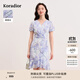 珂萊蒂爾【桑蠶絲】2025年夏季新款法式優(yōu)雅碎花荷葉邊連衣裙女 淡藍色 S
