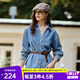 Olrain歐芮兒法式藍色牛仔襯衫女裝2025秋季新款翻領(lǐng)拼接花邊上衣 藍色 S