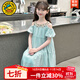G.DUCKKIDS小黃鴨童裝女童連衣裙夏季2025洋氣兒童夏裝波西米亞風(fēng)露肩公主裙 冰川藍 120 建議110-120cm6-7歲