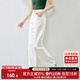 尚都比拉春秋腰間兩側雙扣收腰對稱(chēng)插袋窄版闊腿牛仔長(cháng)褲女 噴流白 M 