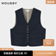 moussy 2025秋季新品復古風口袋拼接短款馬甲外套女028IAC10-1003 110藍色 均碼