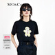 MO&Co.春夏姜餅人印花圓領(lǐng)卡通短袖小白T純棉T恤上衣女摩安珂 黑色-第2批 M 165