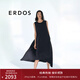 ERDOS【絲錦縐】25夏季寬松A字綁帶設計無(wú)袖小黑裙不規則裙擺女連衣裙 黑 M 165/84A