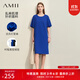 AMII女裝2025夏季優(yōu)雅通勤圓領(lǐng)法式燈籠袖繭型連衣裙女寬松小 寶藍 建議拍小1碼 L 165/88A