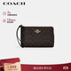 蔻馳（COACH）【品牌直供】女士小號手拿零錢(qián)包手腕包深棕色老花配黑色CZ277