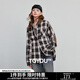 初語(yǔ)巴恩風(fēng)復古黑白格紋長(cháng)袖襯衫女2025秋新款燈芯絨拼接翻領(lǐng)開(kāi)衫 黑白咖格 L