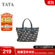 他她（TATA）復古老花手提包女包包休閑手拎包單肩包春季新款X3410AX5 蘭灰/綠 F