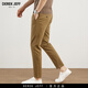 DEREK JEFF 戴里克.杰夫高端褲子男款秋冬新款松緊腰休閑褲男小腳高彈修身水洗顯瘦長(cháng)褲 卡其色 28