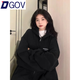 DGOV2026新款棉美式hiphop高街潮牌連帽衛衣女春季oversize開(kāi)衫外套 黑色【棉質(zhì)薄款】（zt） M 【90-110斤】