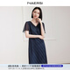 娜爾思（NAERSI）【商場同款】博主同款V領(lǐng)氣質(zhì)短袖連衣裙夏新裙子 深青紫色 XL