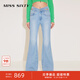 MISS SIXTY春款牛仔褲復古顯瘦百搭女含桑蠶絲蝴蝶腰千禧微喇叭褲 中藍-常規 27