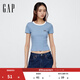 GAP女裝2025春季新款刺繡logo撞色圓領(lǐng)修身短袖T恤上衣美版727444 藍色 XXS 美碼  S亞洲碼160/80A