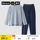 蕉內（Bananain）棉棉305H男女士睡衣睡褲純棉情侶家居服套裝春秋季長(cháng)袖長(cháng)褲不悶汗 【男士】雪藍條紋 XL