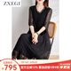 ZXEGI高檔重磅桑蠶絲100%連衣裙女夏季時(shí)尚黑色重工刺繡真絲裙子女 黑色 2XL （121-135斤）