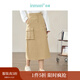 茵曼（INMAN）工裝半身裙春秋季女裝新款高腰口袋顯瘦A字裙 卡其色 M