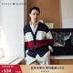 TOMMY HILFIGER【拼色開(kāi)衫】秋冬男女商務(wù)休閑學(xué)院慵懶V領(lǐng)寬松針織外套毛衣 【拼色開(kāi)衫】-藏青紅白拼色FAP L （推薦：150-165斤）