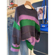 AEMAPE拼接撞色條紋毛衣女秋冬新款冬季寬松套頭插肩袖針織衫女裝上衣 圖色 均碼 (160) 80-130斤
