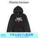 Charlie Luciano 涂鴉愛(ài)心做舊帽衫秋季新款情侶男女同款休閑潮流潮牌CL衛衣男潮 黑色 XS
