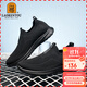 老人頭（laorentou）男鞋飛織網(wǎng)鞋透氣休閑軟底運動(dòng)鞋一腳蹬懶人健步鞋 A30272 黑43