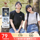 駱駝三防純棉T恤男女士圓領(lǐng)透氣彈力寬松戶外運(yùn)動(dòng)休閑情侶短袖夏季 黑色，男女同款 L