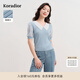 珂萊蒂爾2025夏季新款拼接娃娃領(lǐng)針織衫女短袖通勤上衣 淡藍色 M