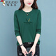 啄木鳥(niǎo)純棉打底衫2025新款女春秋長(cháng)袖t恤顯瘦體恤媽媽薄款上衣 墨綠 4XL