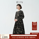 EIN言文藝復古中式立領(lǐng)印花高腰碎褶燈籠長(cháng)袖連衣裙女秋季款 石墨黑 L