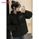 鴨鴨黑色寬松百搭羽絨服女大童冬季初中高中學(xué)生面包服外套 黑色 - 637 絲棉款 M 絲棉款