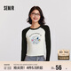 森馬（Semir）史努比系列長(cháng)袖T恤女短款吸濕發(fā)熱磨毛2024冬插肩袖109724101004