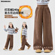 moonkids童裝女童褲子加絨加厚燈芯絨闊腿褲2025秋冬新款兒童長(cháng)褲保暖褲子 15420咖色闊腿褲 130 cm