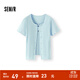 森馬（Semir）短袖T恤女短款木耳邊開(kāi)衫刺繡背心2025新款夏緊身兩件套顯瘦 暮藍81025 L