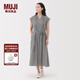 無(wú)印良品（MUJI） 女式強捻法國袖連衣裙女裝裙子長(cháng)裙25年夏季連身裙 BC2LMC5S 黑色格紋 S (155/80A)