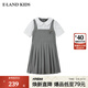 E·LAND KIDS海鹽少衣戀女童連衣裙25年夏季學(xué)院風(fēng)娃娃領(lǐng)百褶 Grey灰色/15 140 cm
