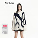 MO&Co.毛衣大幅LOGO提花綿羊毛粗紡漏針破洞厚實(shí)套頭落肩摩安珂 米白色 S 160