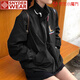 SNYDER WEAR秋季新款立領(lǐng)工裝夾克女小個(gè)子日系復古寬松百搭刺繡棒球服外套女 黑色  M 【75-95斤】