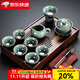 祥業(yè)哥窯功夫茶具整套裝家用辦公室現代簡(jiǎn)約輕奢中式陶瓷泡茶壺茶杯 哥窯蓋碗六杯9件+竹制茶盤(pán)-中