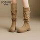 卓詩(shī)尼厚底長(cháng)筒靴女2025秋冬新款西部牛仔靴顯瘦加絨復古不過(guò)膝長(cháng)靴女靴 駝色-單里四季款 36
