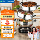 美菱 （MeiLing）電炒鍋多功能加厚食品級304不銹鋼電炒鍋家用電熱鍋一體式電煮鍋電蒸鍋電火鍋 【升級大開(kāi)關(guān)定時(shí)款】一鍋雙籠14L 34CM