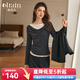 Olrain歐芮兒灰色長(zhǎng)袖T恤女秋季新款蕾絲一字肩蕩領(lǐng)雙層上衣 灰色 L