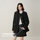 太平鳥(niǎo)絎棉小香風(fēng)肌理外套箱型顯瘦5%羊毛夾棉毛邊小香風(fēng)短外套女* 黑色 L 165