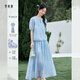 梵希蔓新中式國風(fēng)輕薄萊賽爾套裝女夏季正肩上衣搭半身裙兩件套水藍色XL