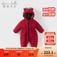 戴維貝拉（DAVE＆BELLA）新生兒夾棉爬服兒童連帽連體衣滿(mǎn)月寶寶衣服冬裝新年小童包屁衣 紅色【現貨】 80cm（建議身高73-80cm）