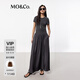 MO&Co.連衣裙春夏彈力莫代爾拼接砂洗銅氨絲天絲高腰長(cháng)裙摩安珂夏 深灰色 S 160